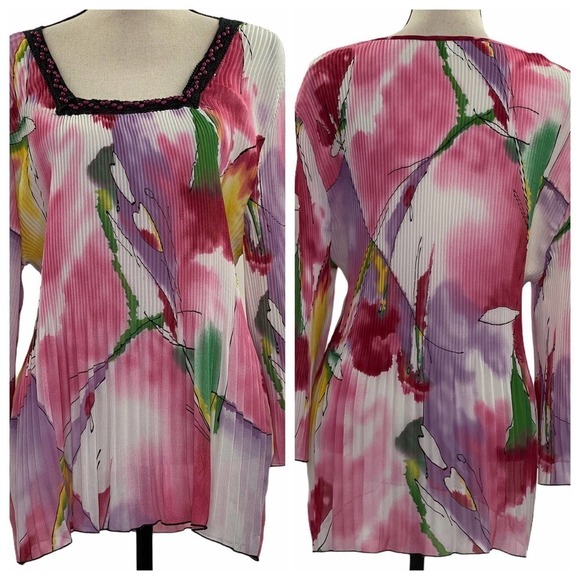 NICOLA Watercolor Beaded Scrunch Blouse Size Large - Picture 15 of 15